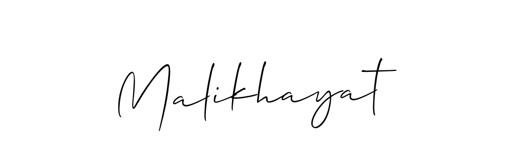 The best way (Allison_Script) to make a short signature is to pick only two or three words in your name. The name Malikhayat include a total of six letters. For converting this name. Malikhayat signature style 2 images and pictures png