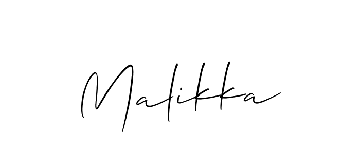 Use a signature maker to create a handwritten signature online. With this signature software, you can design (Allison_Script) your own signature for name Malikka. Malikka signature style 2 images and pictures png