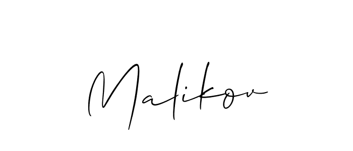 The best way (Allison_Script) to make a short signature is to pick only two or three words in your name. The name Malikov include a total of six letters. For converting this name. Malikov signature style 2 images and pictures png