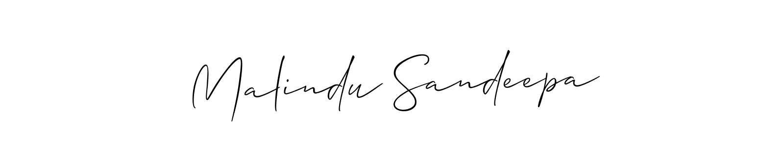 How to make Malindu Sandeepa name signature. Use Allison_Script style for creating short signs online. This is the latest handwritten sign. Malindu Sandeepa signature style 2 images and pictures png
