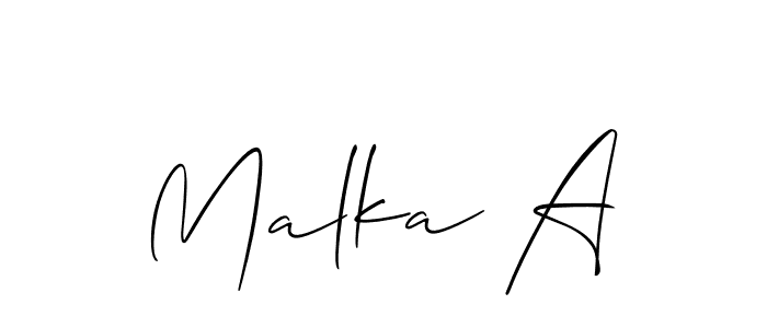 if you are searching for the best signature style for your name Malka A. so please give up your signature search. here we have designed multiple signature styles  using Allison_Script. Malka A signature style 2 images and pictures png