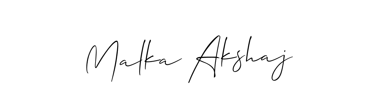 Design your own signature with our free online signature maker. With this signature software, you can create a handwritten (Allison_Script) signature for name Malka Akshaj. Malka Akshaj signature style 2 images and pictures png