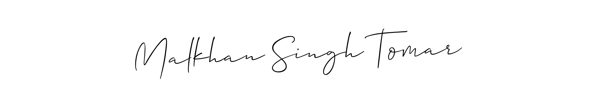 The best way (Allison_Script) to make a short signature is to pick only two or three words in your name. The name Malkhan Singh Tomar include a total of six letters. For converting this name. Malkhan Singh Tomar signature style 2 images and pictures png