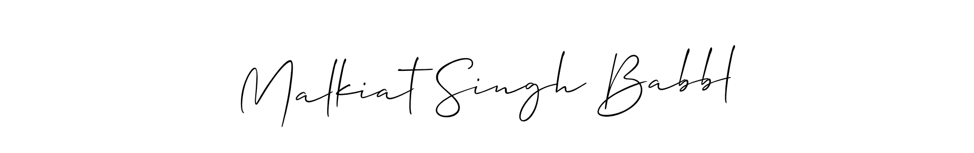 The best way (Allison_Script) to make a short signature is to pick only two or three words in your name. The name Malkiat Singh Babbl include a total of six letters. For converting this name. Malkiat Singh Babbl signature style 2 images and pictures png