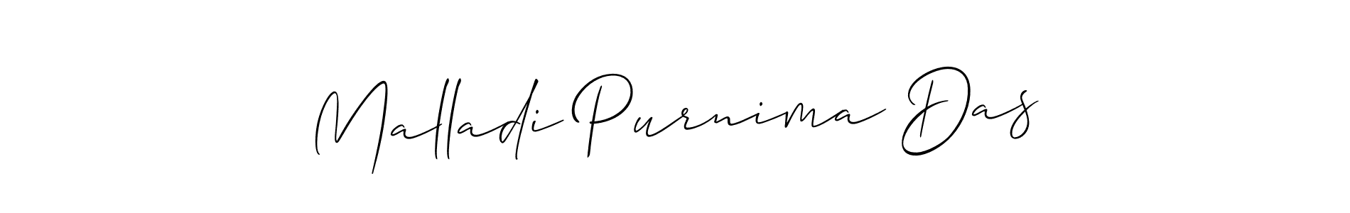 Create a beautiful signature design for name Malladi Purnima Das. With this signature (Allison_Script) fonts, you can make a handwritten signature for free. Malladi Purnima Das signature style 2 images and pictures png