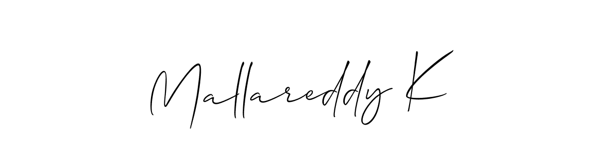 The best way (Allison_Script) to make a short signature is to pick only two or three words in your name. The name Mallareddy K include a total of six letters. For converting this name. Mallareddy K signature style 2 images and pictures png