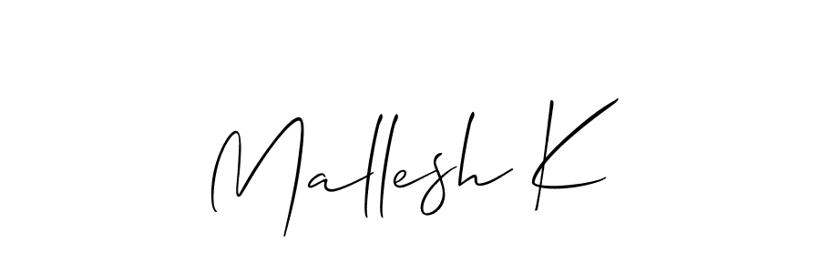 Make a beautiful signature design for name Mallesh K. With this signature (Allison_Script) style, you can create a handwritten signature for free. Mallesh K signature style 2 images and pictures png