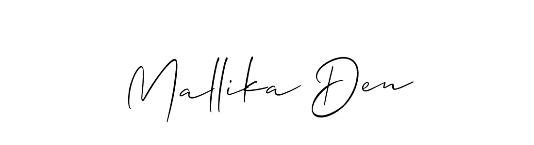 The best way (Allison_Script) to make a short signature is to pick only two or three words in your name. The name Mallika Den include a total of six letters. For converting this name. Mallika Den signature style 2 images and pictures png