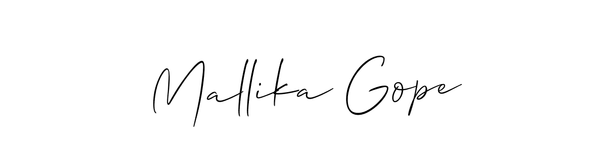 How to make Mallika Gope signature? Allison_Script is a professional autograph style. Create handwritten signature for Mallika Gope name. Mallika Gope signature style 2 images and pictures png