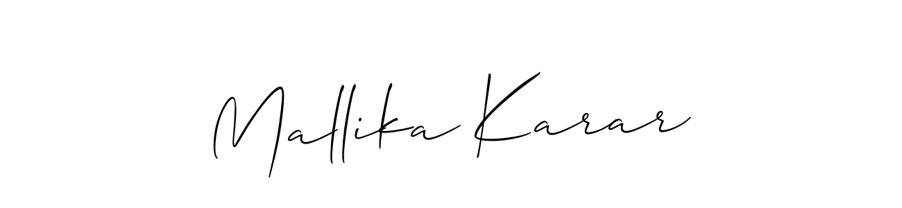 It looks lik you need a new signature style for name Mallika Karar. Design unique handwritten (Allison_Script) signature with our free signature maker in just a few clicks. Mallika Karar signature style 2 images and pictures png