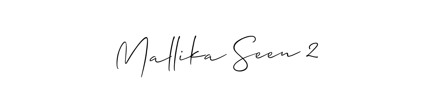 Also You can easily find your signature by using the search form. We will create Mallika Seen 2 name handwritten signature images for you free of cost using Allison_Script sign style. Mallika Seen 2 signature style 2 images and pictures png