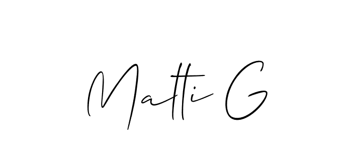 if you are searching for the best signature style for your name Malti G. so please give up your signature search. here we have designed multiple signature styles  using Allison_Script. Malti G signature style 2 images and pictures png