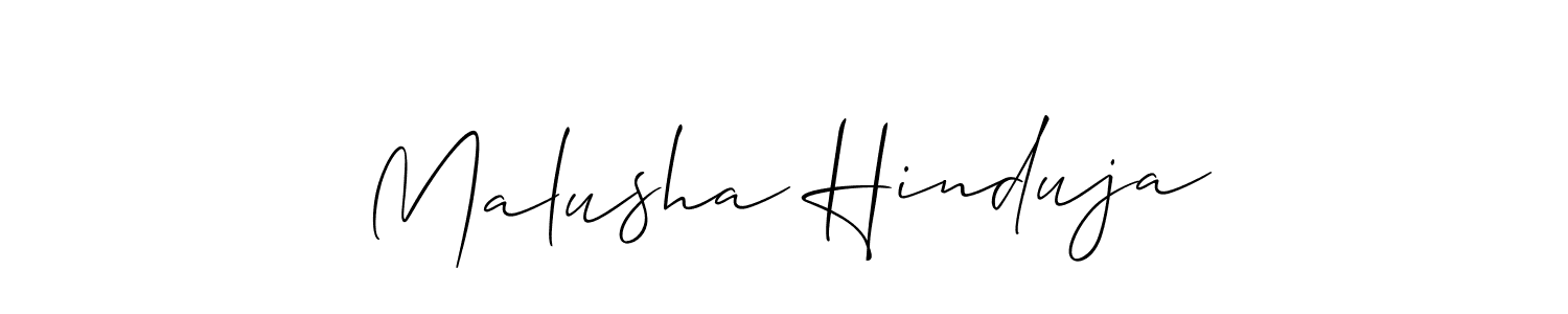 Create a beautiful signature design for name Malusha Hinduja. With this signature (Allison_Script) fonts, you can make a handwritten signature for free. Malusha Hinduja signature style 2 images and pictures png