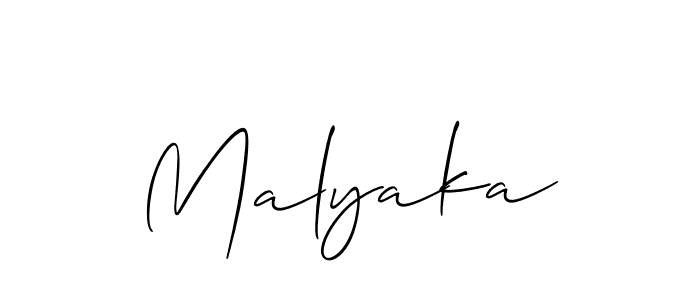 Use a signature maker to create a handwritten signature online. With this signature software, you can design (Allison_Script) your own signature for name Malyaka. Malyaka signature style 2 images and pictures png