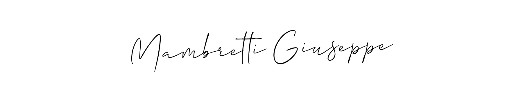 The best way (Allison_Script) to make a short signature is to pick only two or three words in your name. The name Mambretti Giuseppe include a total of six letters. For converting this name. Mambretti Giuseppe signature style 2 images and pictures png