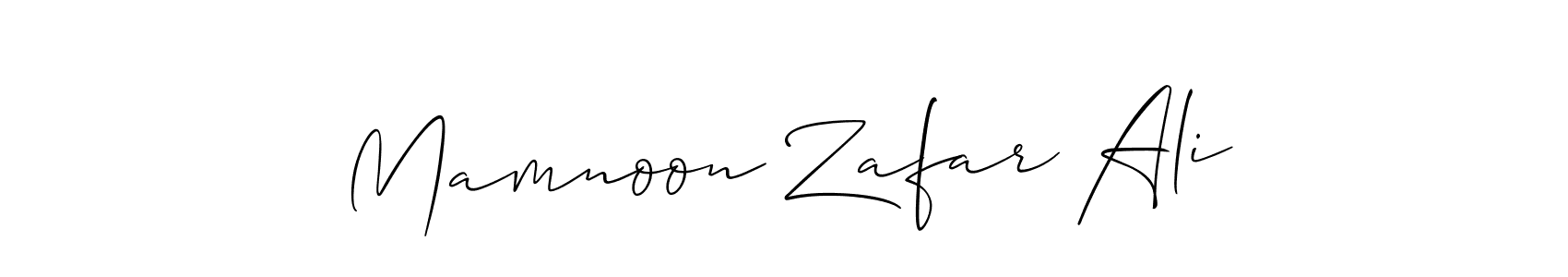 if you are searching for the best signature style for your name Mamnoon Zafar Ali. so please give up your signature search. here we have designed multiple signature styles  using Allison_Script. Mamnoon Zafar Ali signature style 2 images and pictures png