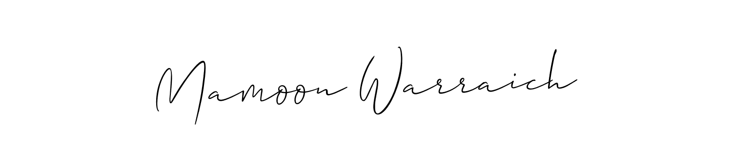 Allison_Script is a professional signature style that is perfect for those who want to add a touch of class to their signature. It is also a great choice for those who want to make their signature more unique. Get Mamoon Warraich name to fancy signature for free. Mamoon Warraich signature style 2 images and pictures png