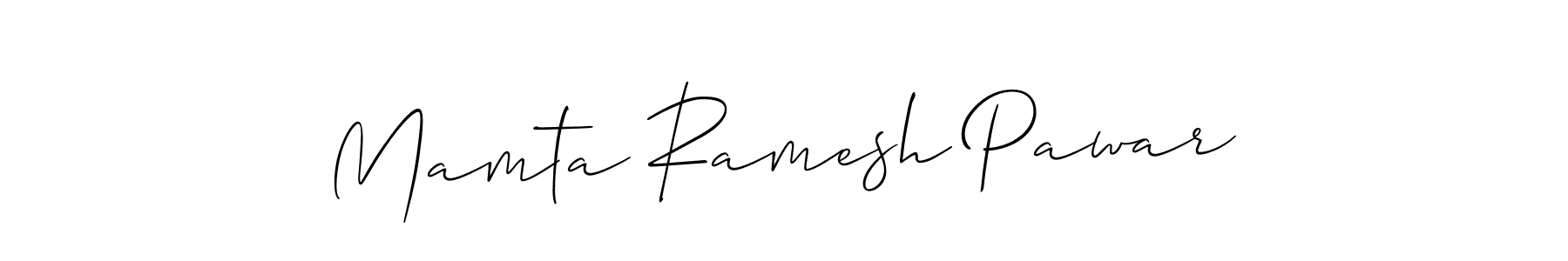 The best way (Allison_Script) to make a short signature is to pick only two or three words in your name. The name Mamta Ramesh Pawar include a total of six letters. For converting this name. Mamta Ramesh Pawar signature style 2 images and pictures png