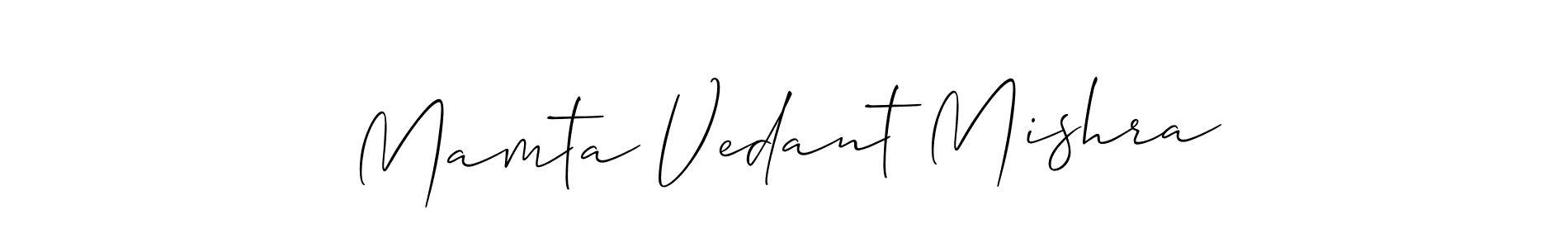 You should practise on your own different ways (Allison_Script) to write your name (Mamta Vedant Mishra) in signature. don't let someone else do it for you. Mamta Vedant Mishra signature style 2 images and pictures png