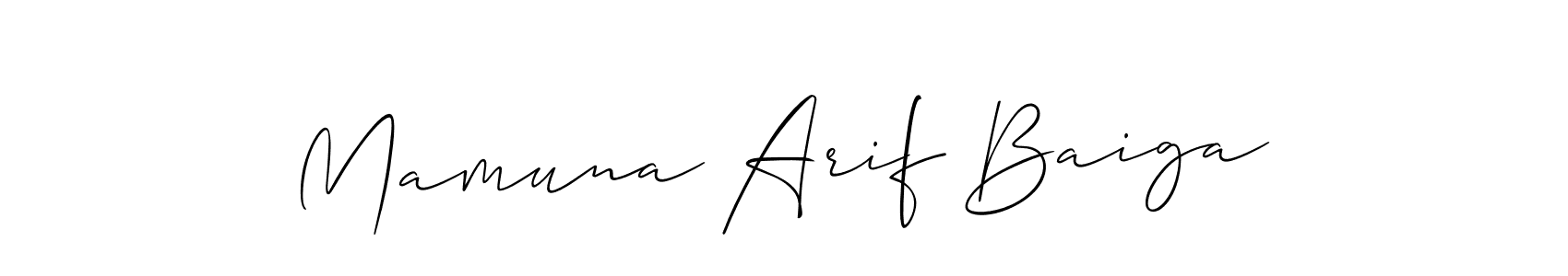 Make a short Mamuna Arif Baiga signature style. Manage your documents anywhere anytime using Allison_Script. Create and add eSignatures, submit forms, share and send files easily. Mamuna Arif Baiga signature style 2 images and pictures png