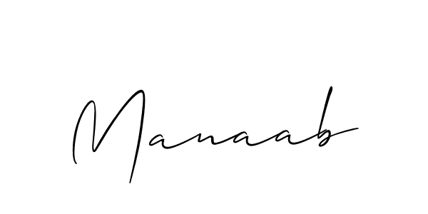 Make a beautiful signature design for name Manaab. With this signature (Allison_Script) style, you can create a handwritten signature for free. Manaab signature style 2 images and pictures png