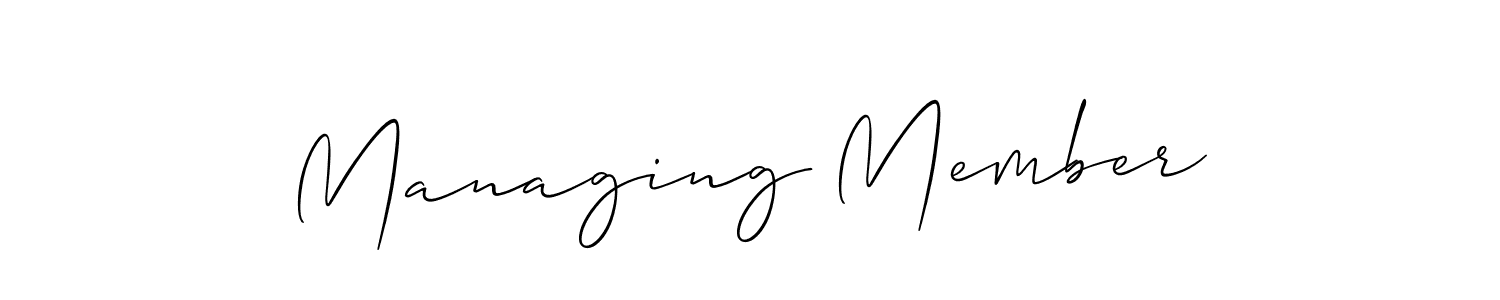 Similarly Allison_Script is the best handwritten signature design. Signature creator online .You can use it as an online autograph creator for name Managing Member. Managing Member signature style 2 images and pictures png