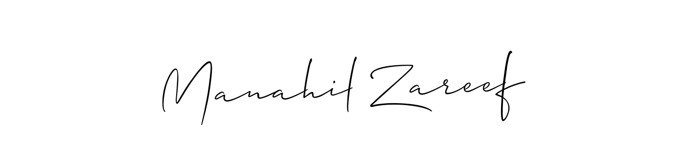 Also You can easily find your signature by using the search form. We will create Manahil Zareef name handwritten signature images for you free of cost using Allison_Script sign style. Manahil Zareef signature style 2 images and pictures png