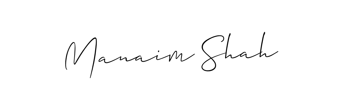 Make a short Manaim Shah signature style. Manage your documents anywhere anytime using Allison_Script. Create and add eSignatures, submit forms, share and send files easily. Manaim Shah signature style 2 images and pictures png