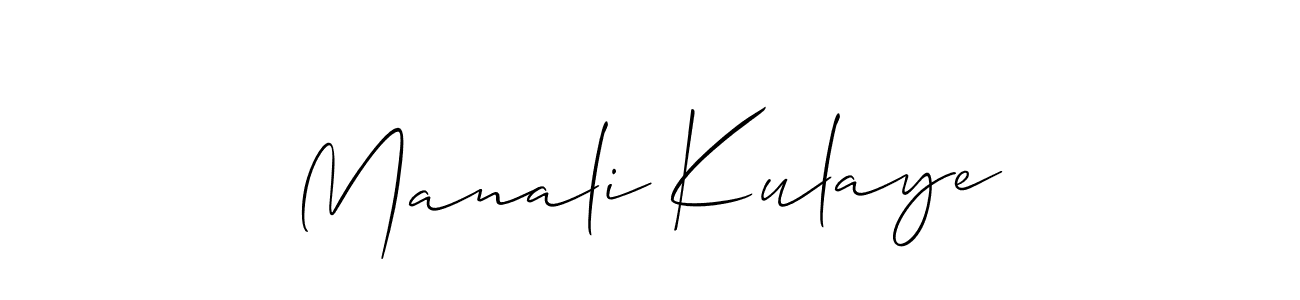 Create a beautiful signature design for name Manali Kulaye. With this signature (Allison_Script) fonts, you can make a handwritten signature for free. Manali Kulaye signature style 2 images and pictures png