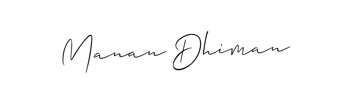 Make a beautiful signature design for name Manan Dhiman. With this signature (Allison_Script) style, you can create a handwritten signature for free. Manan Dhiman signature style 2 images and pictures png