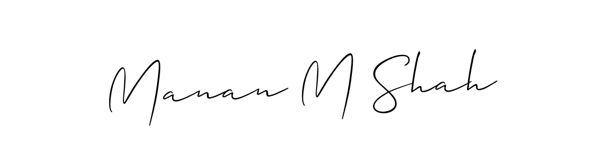 Allison_Script is a professional signature style that is perfect for those who want to add a touch of class to their signature. It is also a great choice for those who want to make their signature more unique. Get Manan M Shah name to fancy signature for free. Manan M Shah signature style 2 images and pictures png