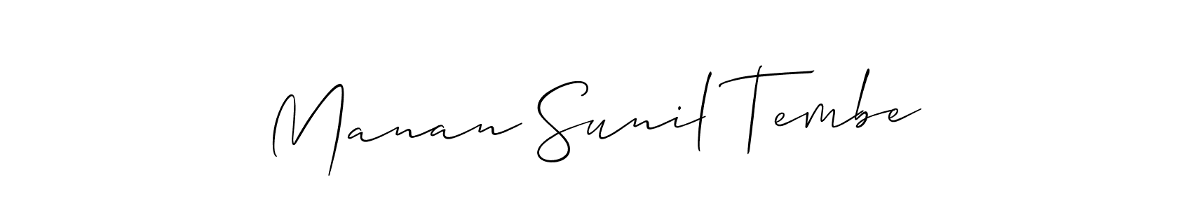 How to make Manan Sunil Tembe name signature. Use Allison_Script style for creating short signs online. This is the latest handwritten sign. Manan Sunil Tembe signature style 2 images and pictures png