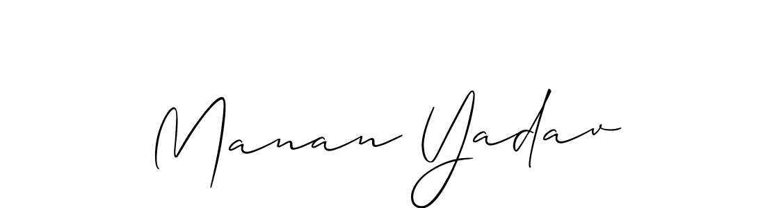 Make a short Manan Yadav signature style. Manage your documents anywhere anytime using Allison_Script. Create and add eSignatures, submit forms, share and send files easily. Manan Yadav signature style 2 images and pictures png