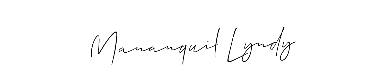 How to make Mananquil Lyndy name signature. Use Allison_Script style for creating short signs online. This is the latest handwritten sign. Mananquil Lyndy signature style 2 images and pictures png