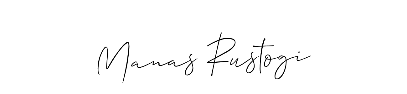 How to make Manas Rustogi signature? Allison_Script is a professional autograph style. Create handwritten signature for Manas Rustogi name. Manas Rustogi signature style 2 images and pictures png