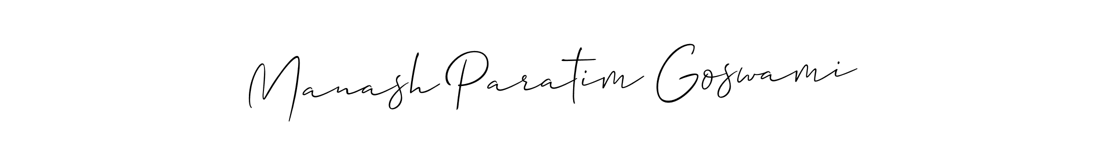 Make a short Manash Paratim Goswami signature style. Manage your documents anywhere anytime using Allison_Script. Create and add eSignatures, submit forms, share and send files easily. Manash Paratim Goswami signature style 2 images and pictures png