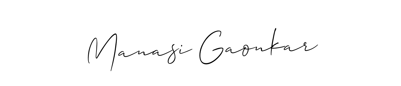 Create a beautiful signature design for name Manasi Gaonkar. With this signature (Allison_Script) fonts, you can make a handwritten signature for free. Manasi Gaonkar signature style 2 images and pictures png