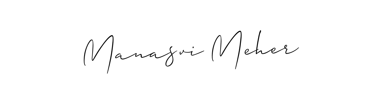 The best way (Allison_Script) to make a short signature is to pick only two or three words in your name. The name Manasvi Meher include a total of six letters. For converting this name. Manasvi Meher signature style 2 images and pictures png
