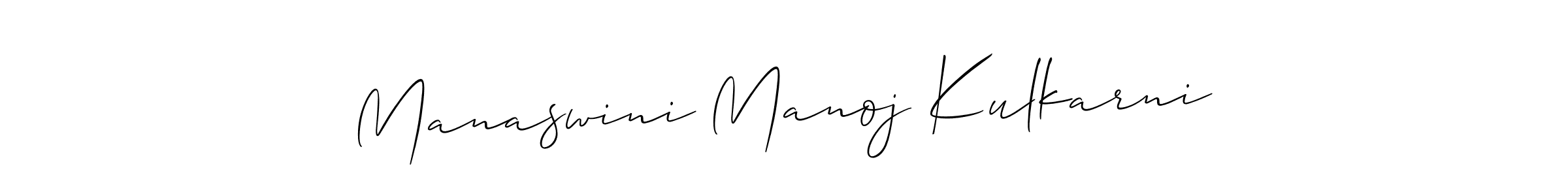 Make a short Manaswini Manoj Kulkarni signature style. Manage your documents anywhere anytime using Allison_Script. Create and add eSignatures, submit forms, share and send files easily. Manaswini Manoj Kulkarni signature style 2 images and pictures png