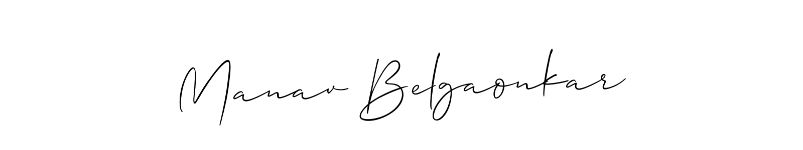 Allison_Script is a professional signature style that is perfect for those who want to add a touch of class to their signature. It is also a great choice for those who want to make their signature more unique. Get Manav Belgaonkar name to fancy signature for free. Manav Belgaonkar signature style 2 images and pictures png