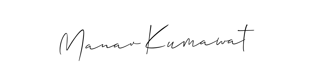 The best way (Allison_Script) to make a short signature is to pick only two or three words in your name. The name Manav Kumawat include a total of six letters. For converting this name. Manav Kumawat signature style 2 images and pictures png