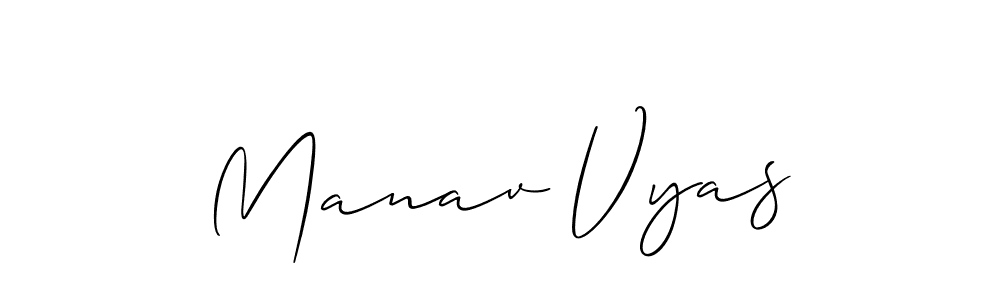 How to make Manav Vyas name signature. Use Allison_Script style for creating short signs online. This is the latest handwritten sign. Manav Vyas signature style 2 images and pictures png