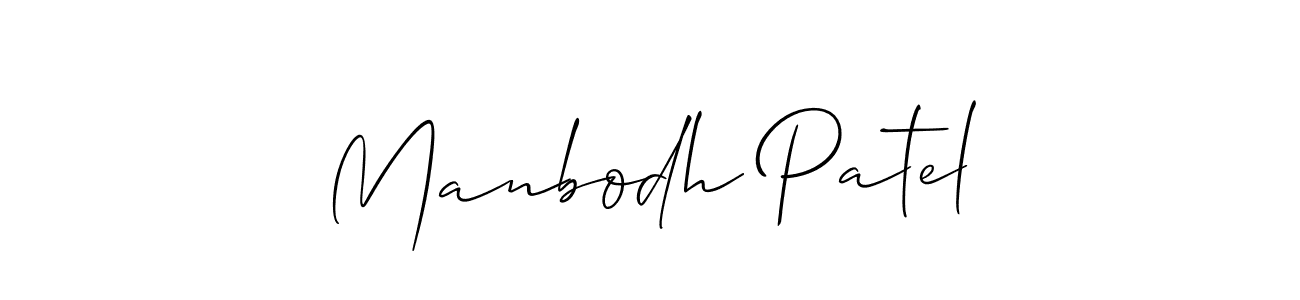 Create a beautiful signature design for name Manbodh Patel. With this signature (Allison_Script) fonts, you can make a handwritten signature for free. Manbodh Patel signature style 2 images and pictures png