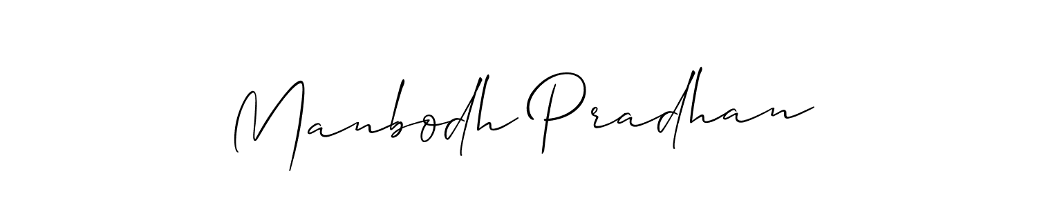 Allison_Script is a professional signature style that is perfect for those who want to add a touch of class to their signature. It is also a great choice for those who want to make their signature more unique. Get Manbodh Pradhan name to fancy signature for free. Manbodh Pradhan signature style 2 images and pictures png