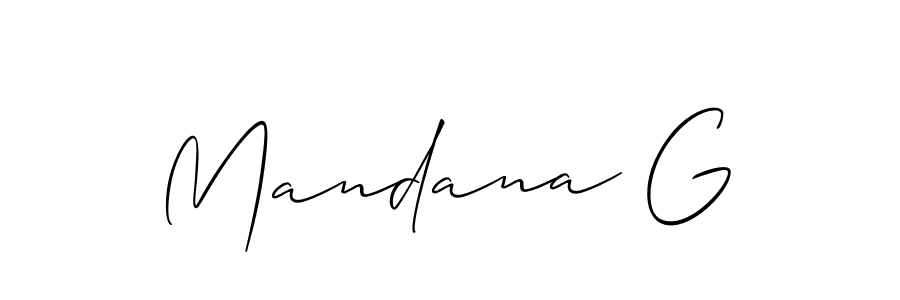 The best way (Allison_Script) to make a short signature is to pick only two or three words in your name. The name Mandana G include a total of six letters. For converting this name. Mandana G signature style 2 images and pictures png