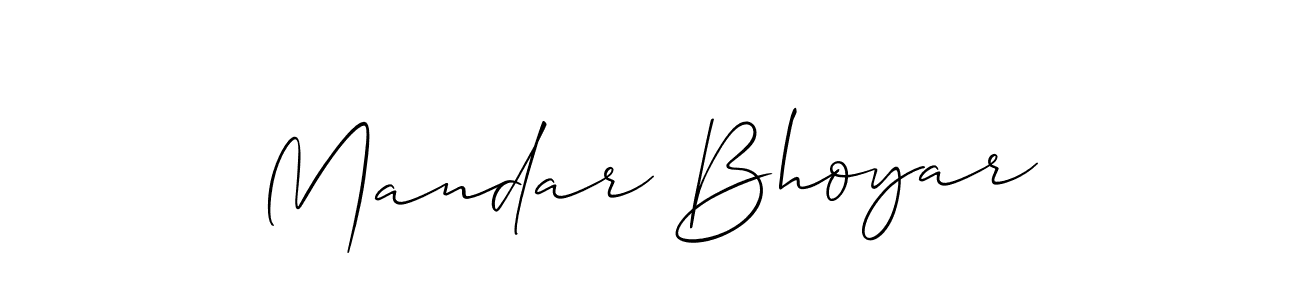 The best way (Allison_Script) to make a short signature is to pick only two or three words in your name. The name Mandar Bhoyar include a total of six letters. For converting this name. Mandar Bhoyar signature style 2 images and pictures png