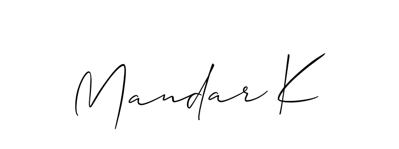 Also we have Mandar K name is the best signature style. Create professional handwritten signature collection using Allison_Script autograph style. Mandar K signature style 2 images and pictures png