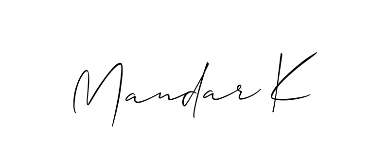 Use a signature maker to create a handwritten signature online. With this signature software, you can design (Allison_Script) your own signature for name Mandar K. Mandar K signature style 2 images and pictures png