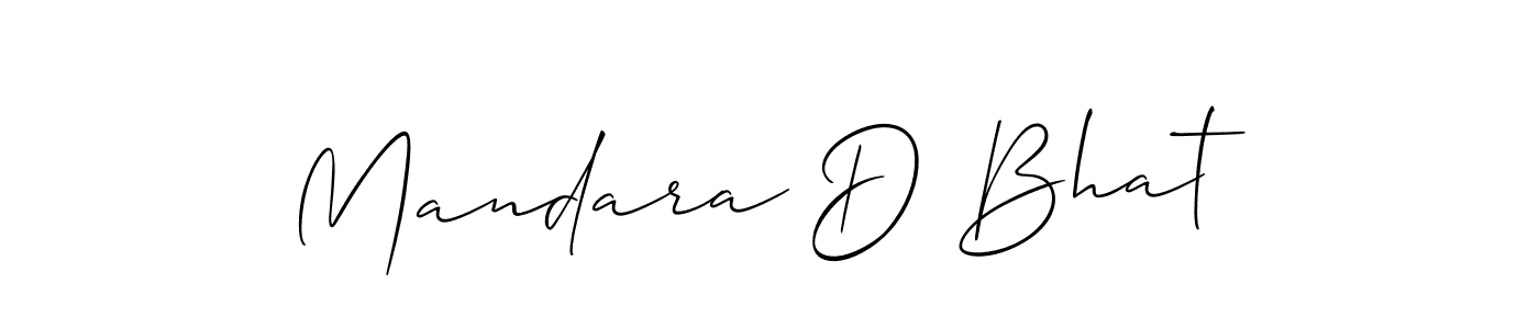 The best way (Allison_Script) to make a short signature is to pick only two or three words in your name. The name Mandara D Bhat include a total of six letters. For converting this name. Mandara D Bhat signature style 2 images and pictures png