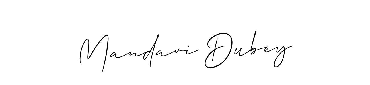 The best way (Allison_Script) to make a short signature is to pick only two or three words in your name. The name Mandavi Dubey include a total of six letters. For converting this name. Mandavi Dubey signature style 2 images and pictures png